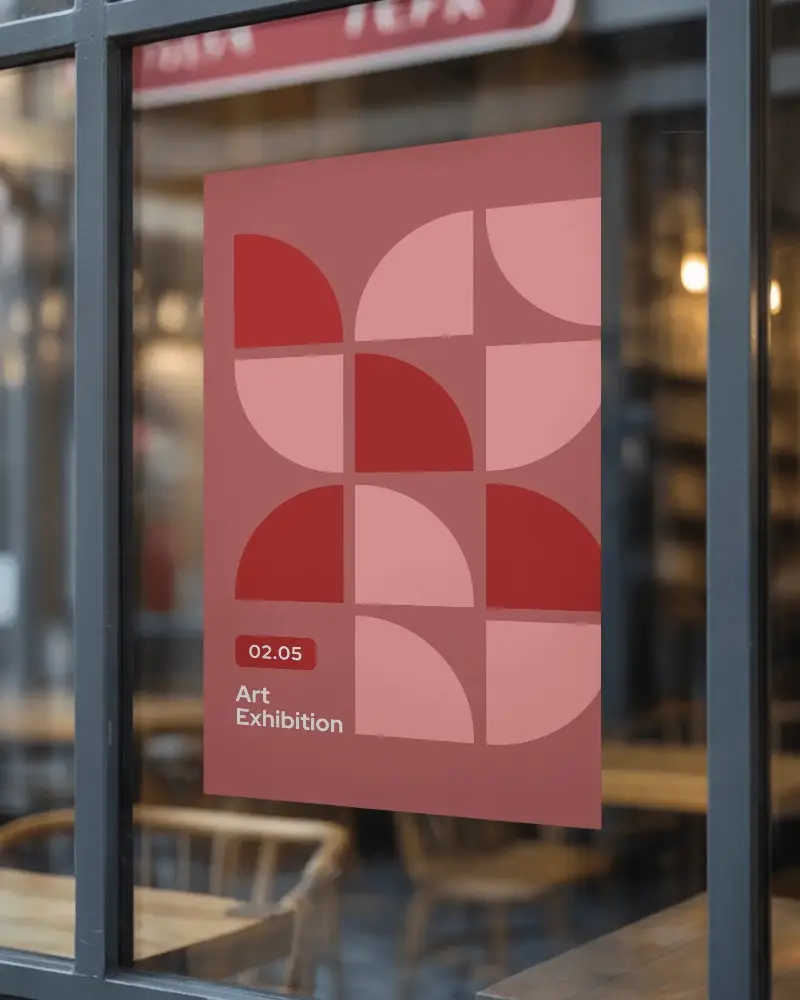 Vertical Poster Mockup On Window Glass For Cafe Or Restaurant Promotion Display