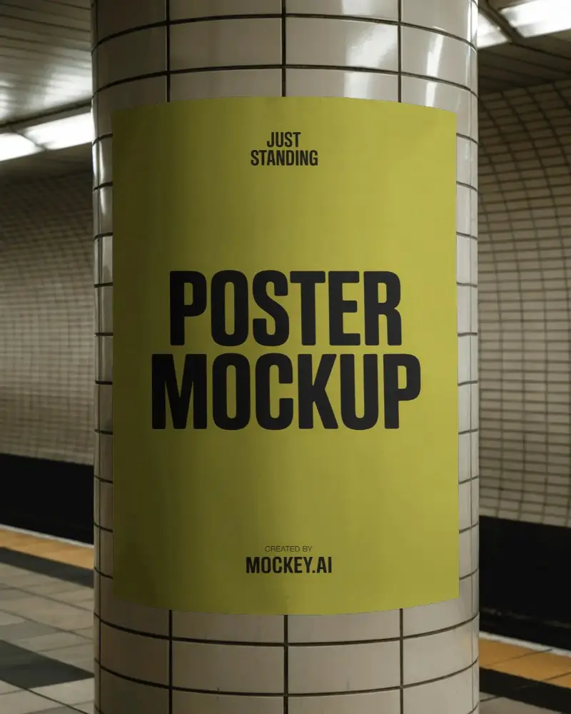 Subway Column Blank Poster Mockup Urban Public Transportation Advertising Space