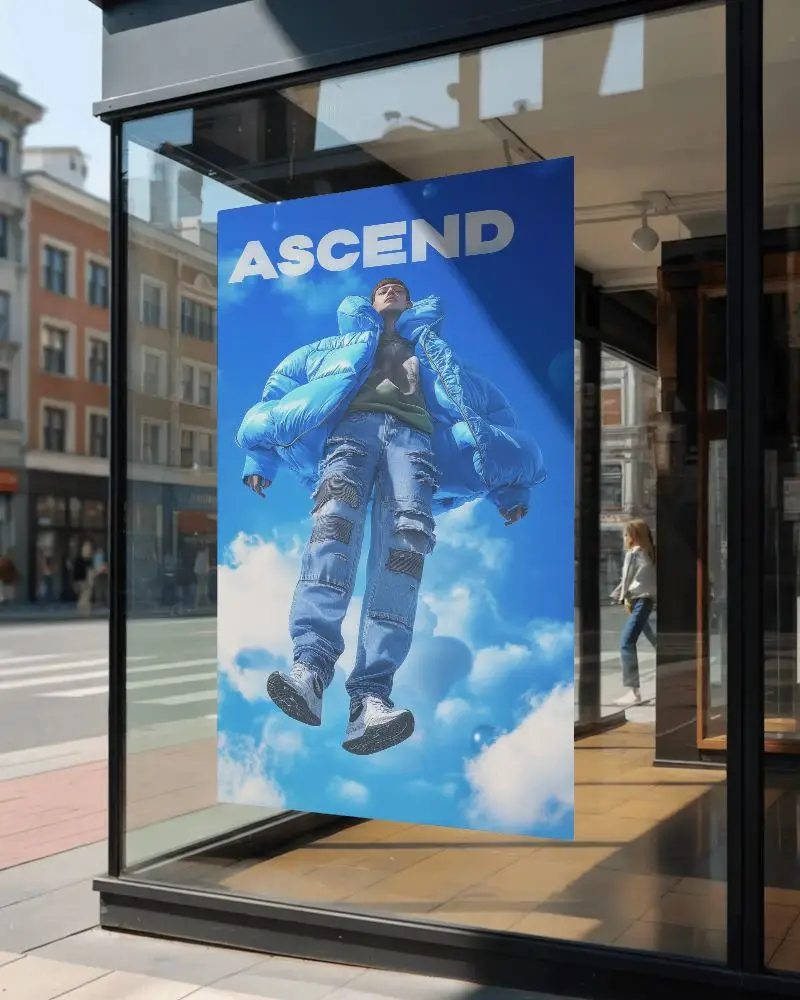 Street Window Poster Mockup For Retail Storefront Advertisement Display Promotion Design