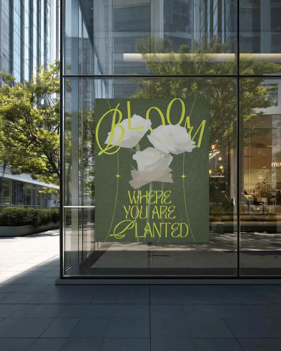 Modern Storefront Glass Poster Mockup Urban Building Window Display For Advertising Design