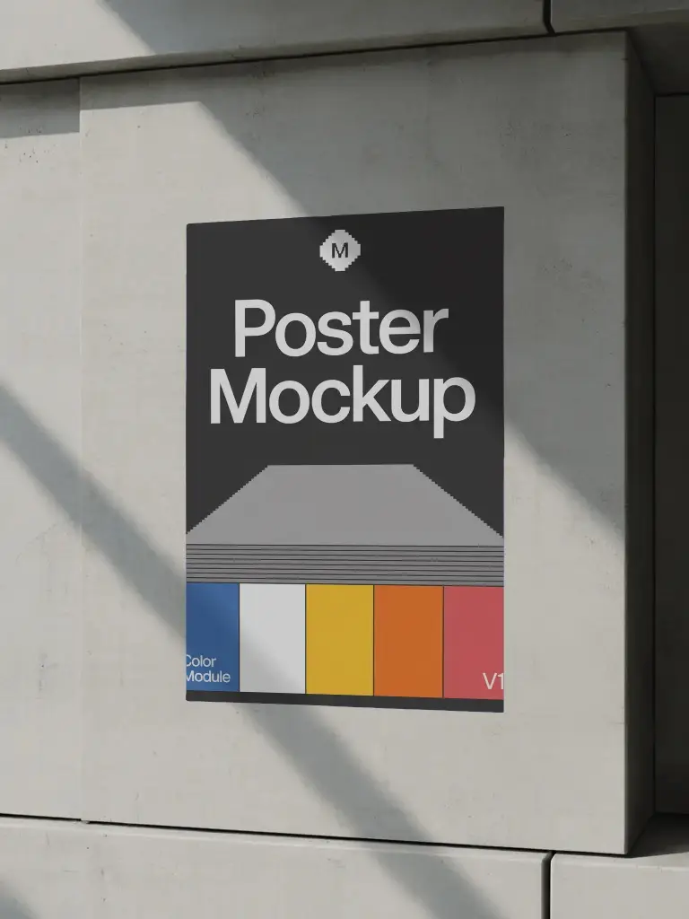Modern Wall Poster Mockup On Concrete Surface With Natural Light Shadow Effects
