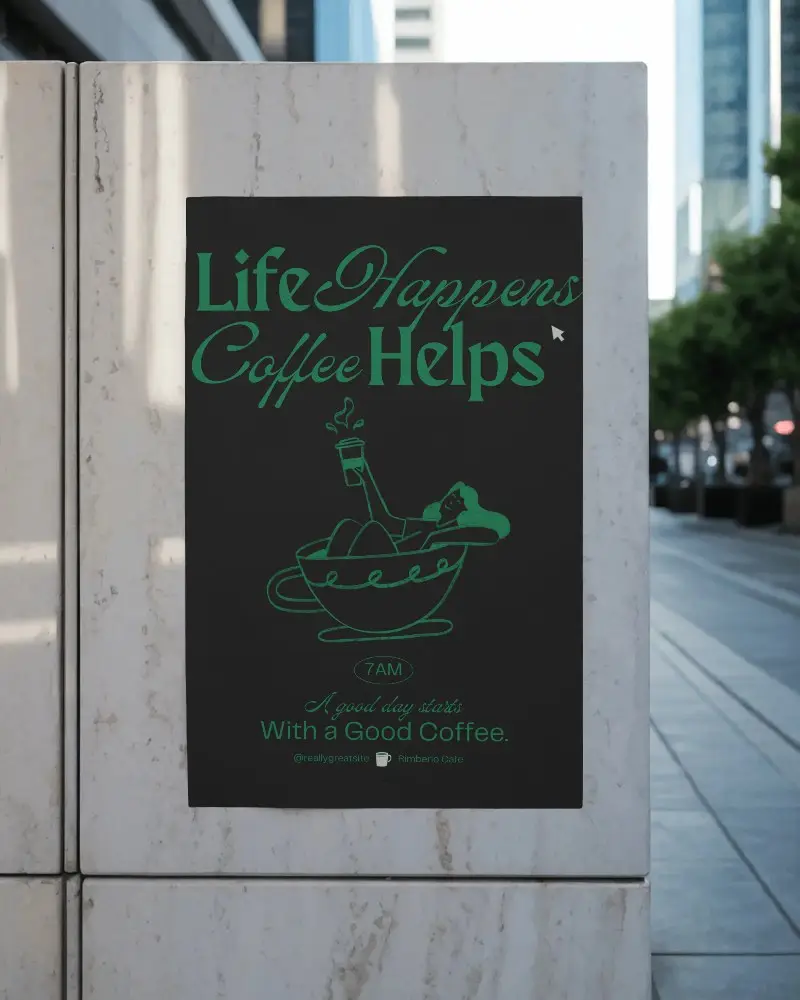 Urban Street Poster Mockup On Marble Wall At Modern Cityscape Background Design