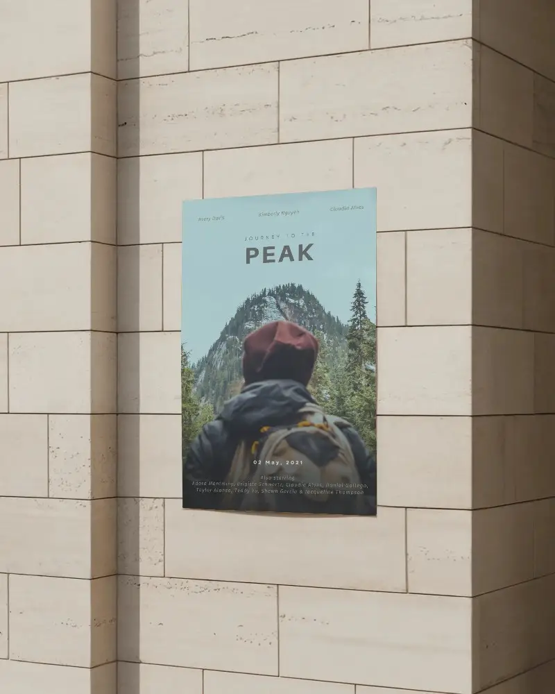 Modern Minimalist Poster Mockup On Textured Brick Wall Outdoor Advertisement Display