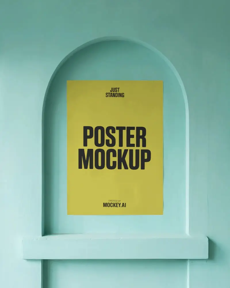 Vertical Poster Mockup Placed Inside Arched Wall Niche For Design Presentation And Display