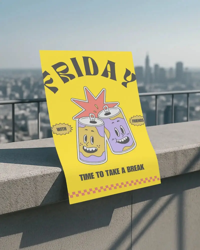 Minimal White Poster Mockup Draped On Concrete Rooftop Edge Overlooking Modern Cityscape Skyline View Urban Backdrop Under Clear Daylight Promotional Design Showcase