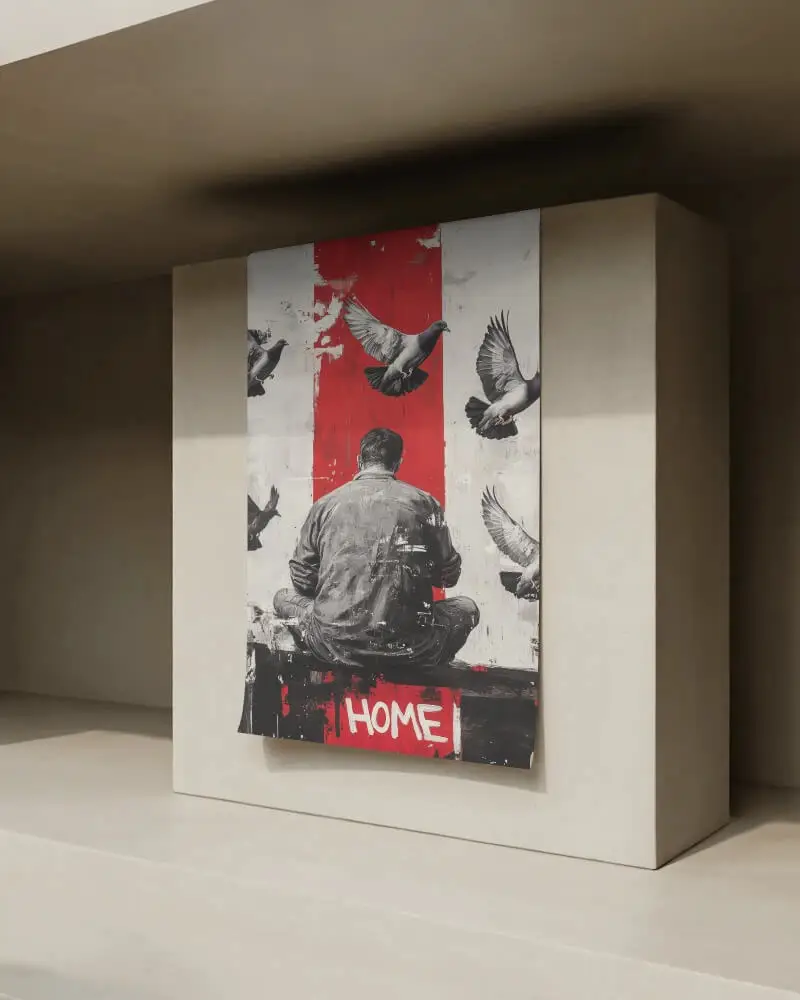 Vertical Paper Poster Mockup On Minimal Beige Pedestal Soft Shadow Play Modern Interior Lighting Clean Architectural Surface