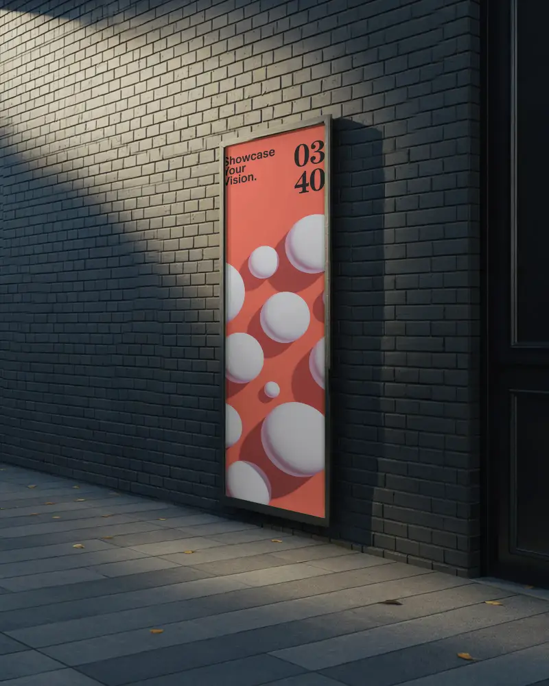 Urban Brick Wall Poster Mockup Morning Shadow Angled Lighting Clean Street Scene