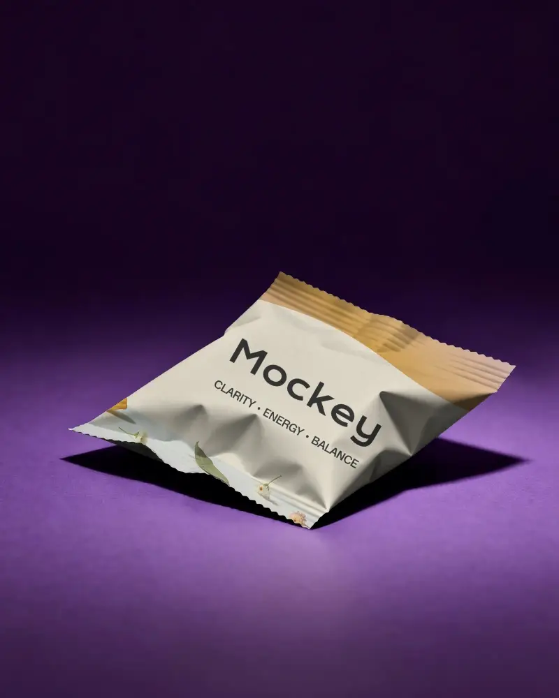 Small Flexible Pouch Packaging Mockup With Crimped Seal For Product Branding Presentation