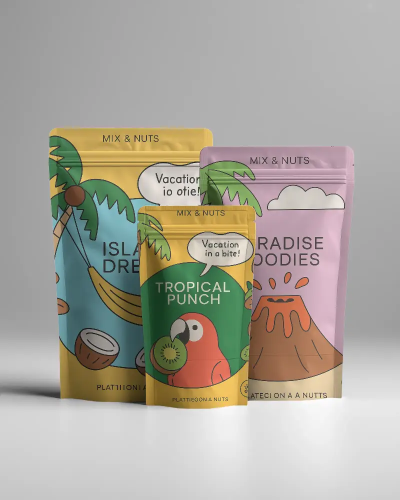 Flexible Flat Bottom Pouches With Zipper Closure Ideal For Snack Spices And Dry Food Items