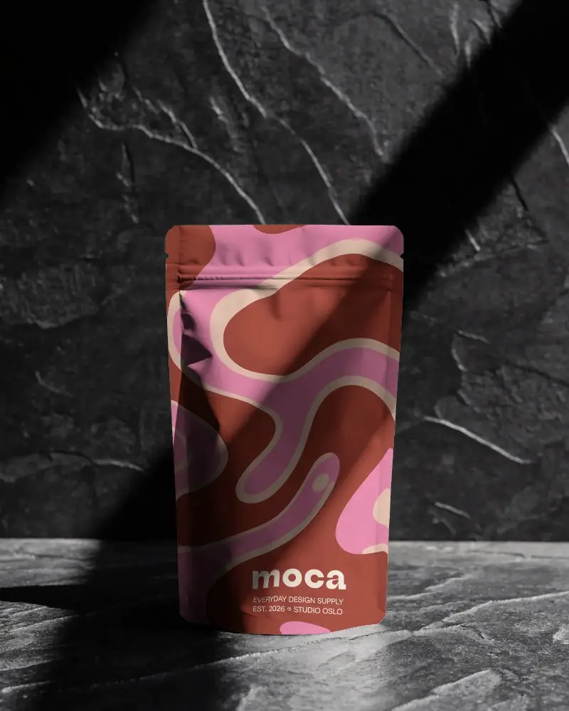 Premium Stand Up Pouch Packaging Mockup For Product Branding Display And Promotion