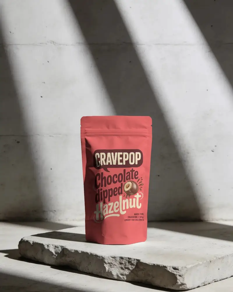 Stand Up Zipper Pouch Mockup On Textured Stone Surface With Natural Light Shadows