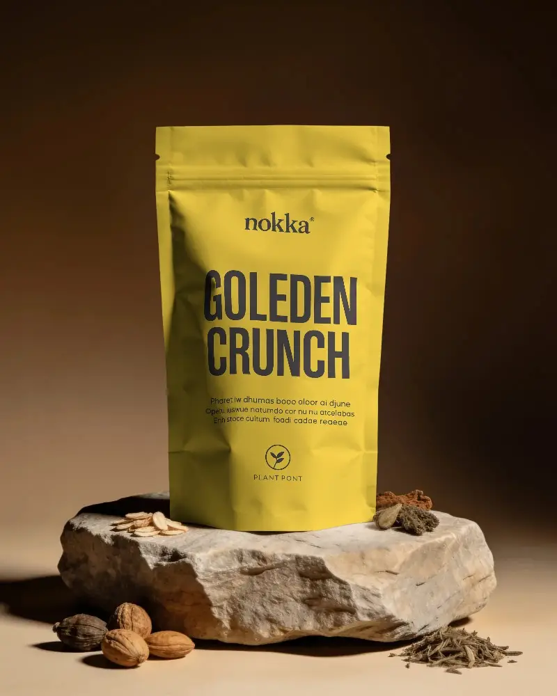 Resealable Stand Up Pouch Mockup For Organic Snacks Natural Packaging Mockup On Stone