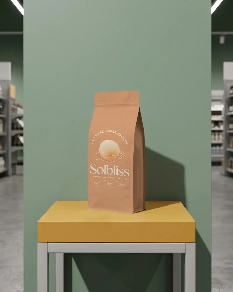 Stand Up Pouch Packaging Mockup For Product Branding And Commercial Presentation Design Use
