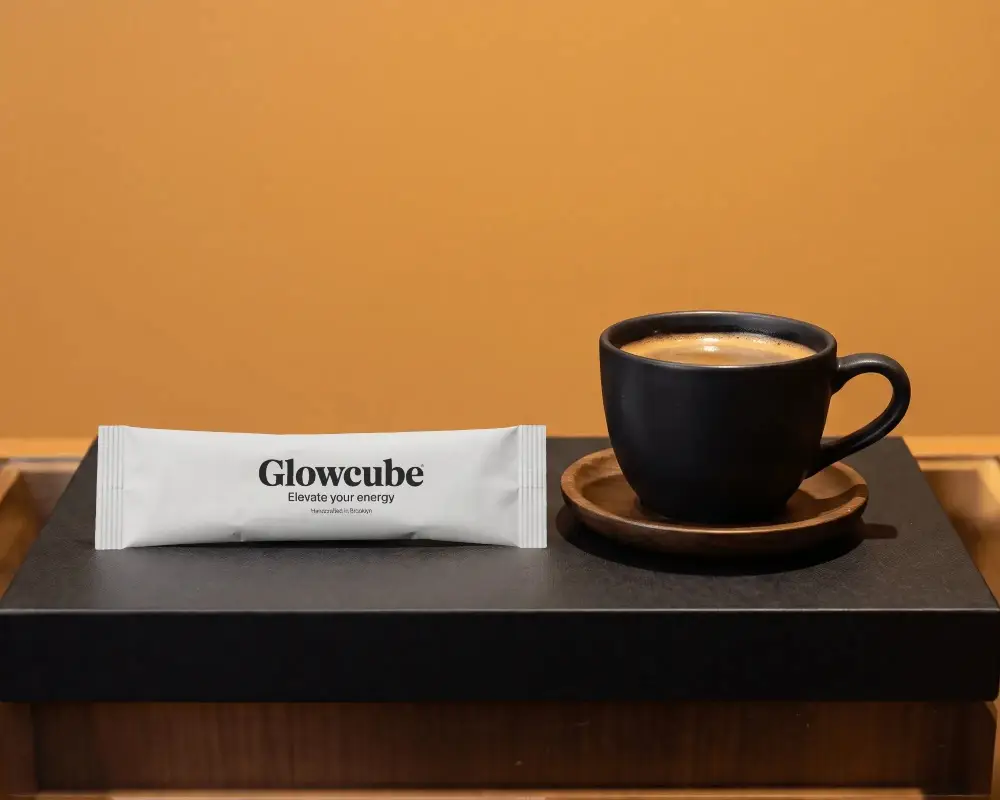 Premium Single Serve Coffee Pouch Mockup With Coffee Cup On Tabletop Display