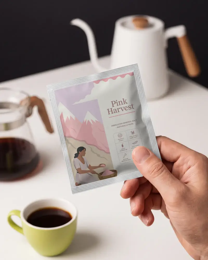 Realistic Stand Up Pouch Mockup With Hand Holding Clean Minimalist Packaging Template