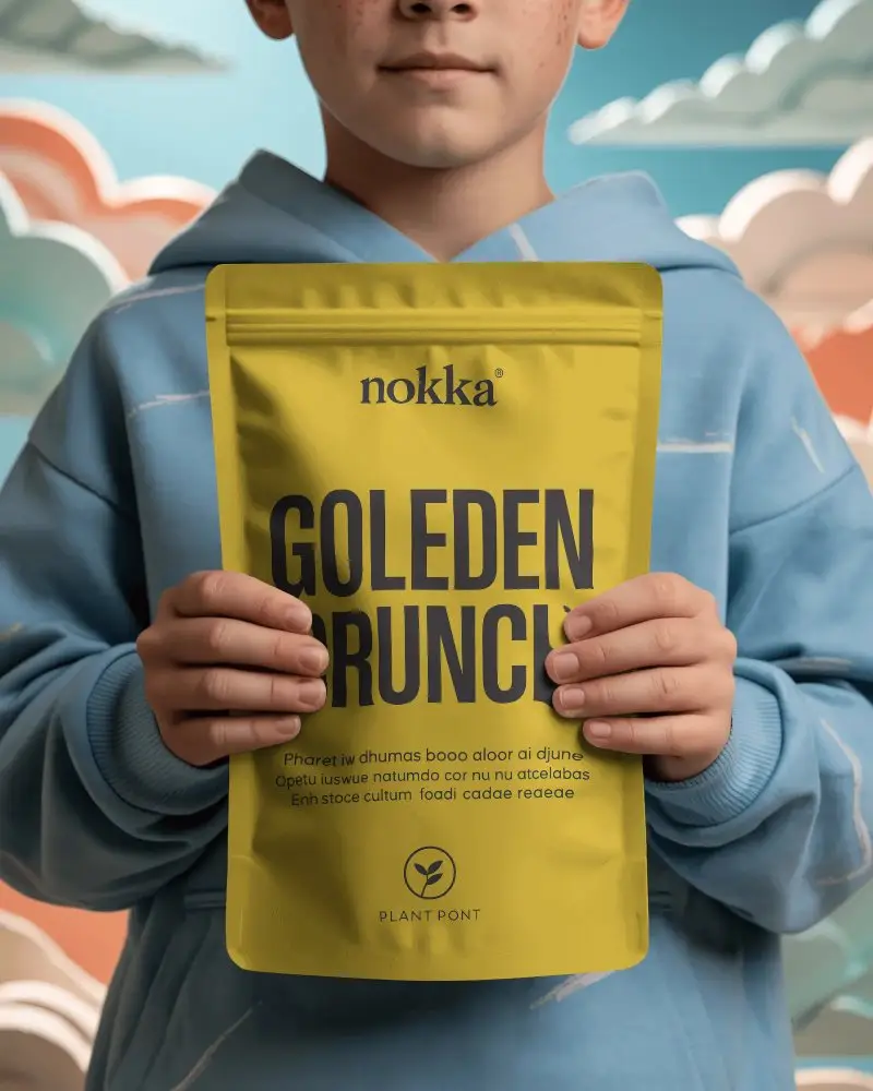 Child Holding Stand Up Pouch Packaging Mockup For Product Presentation Ideas