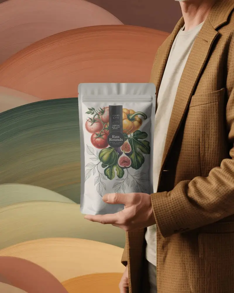 Man Holding Standup Pouch Mockup For Product Packaging Design Presentation Template