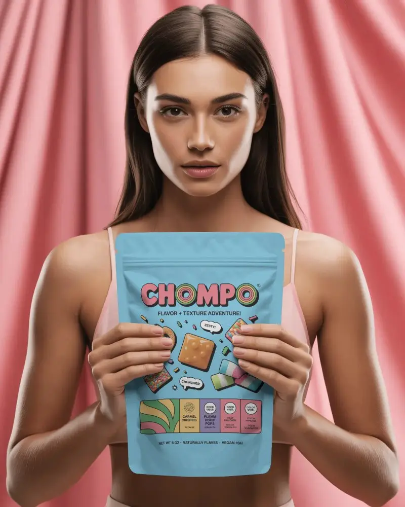 Woman Holding Stand Up Pouch For Product Packaging Mockup Presentation