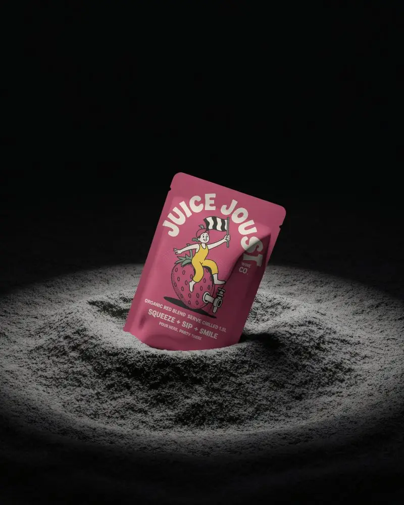 Tilted Pouch Mockup Embedded In Flour Circle Dark Moody Lighting For Baking Or Protein Theme