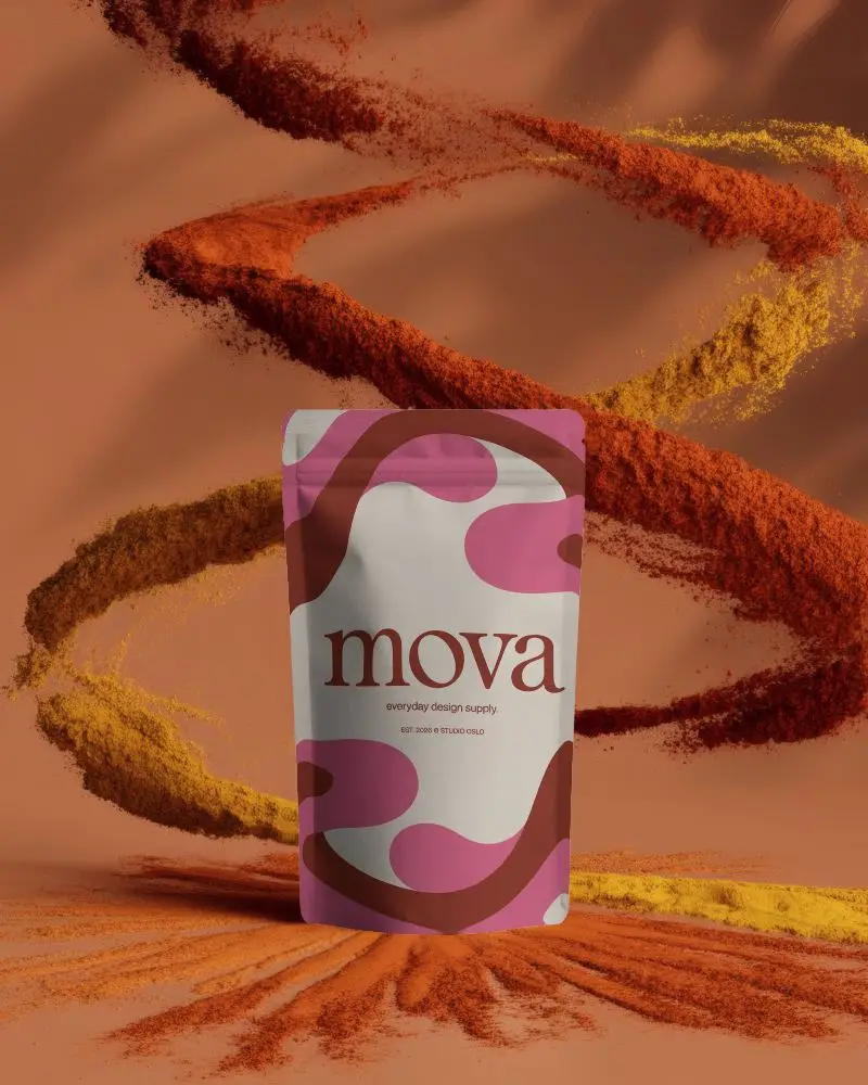 Spices Explosion Pouch Mockup Paprika And Turmeric Swirls In Warm Vibrant Action Shot