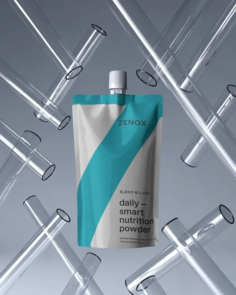 Spout Pouch Mockup Floating Among Transparent Test Tubes In Laboratory Science Inspired Scene