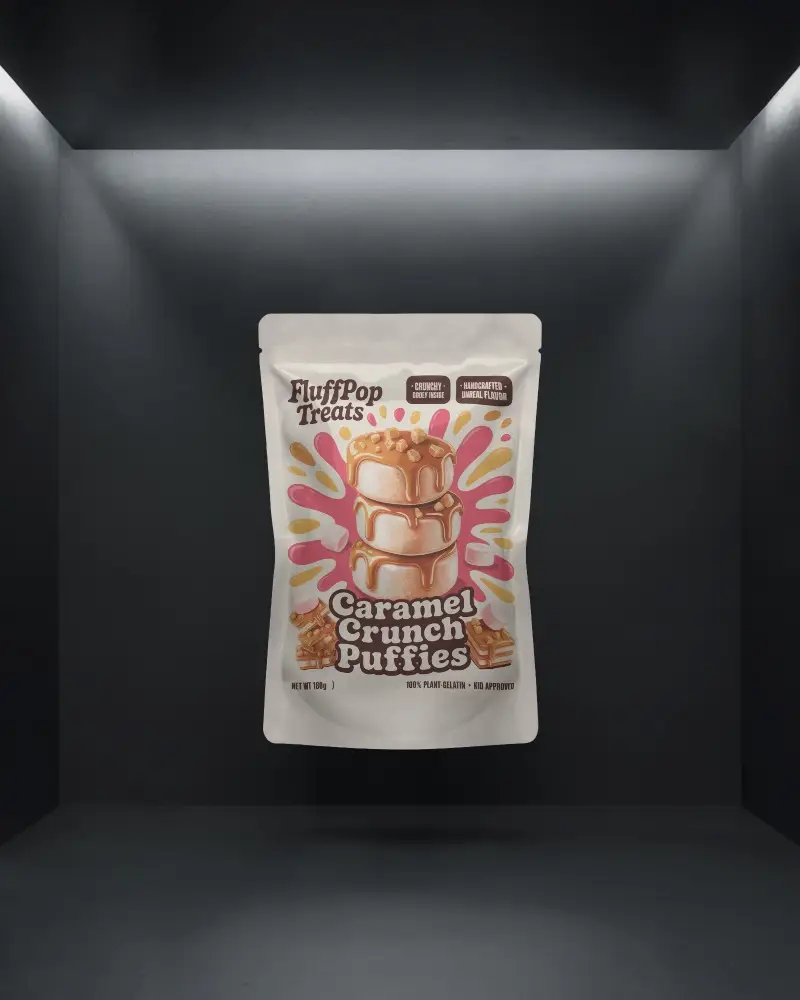 Floating Matte Pouch Mockup In Dark Cube With Spotlight High Contrast Shadow Play