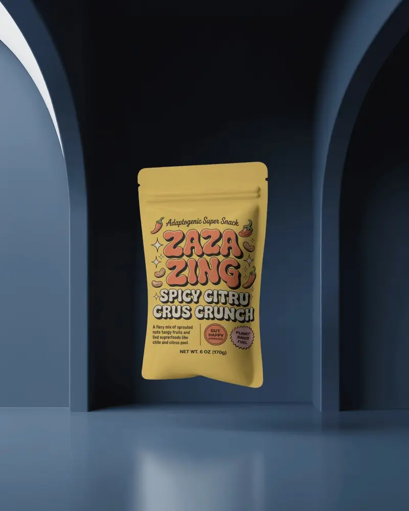 Clean Floating Matte Pouch Mockup In Sleek Modern Blue Arched Interior Light Play