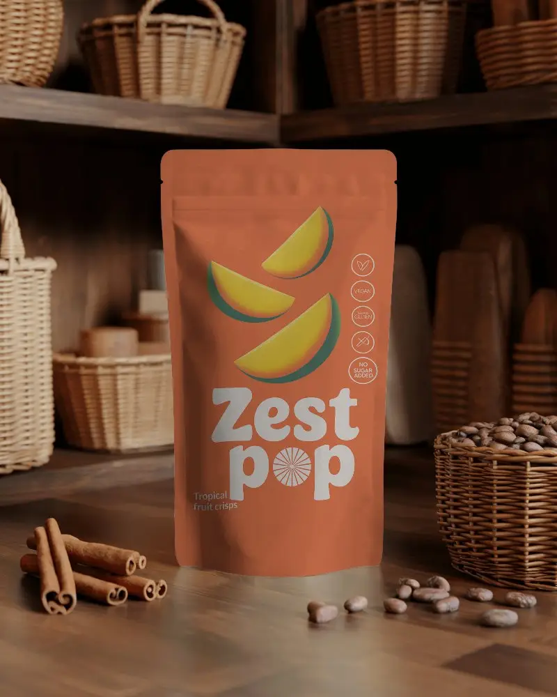 Rustic Basket Store Pouch Mockup On Wooden Floor With Cocoa And Cinnamon