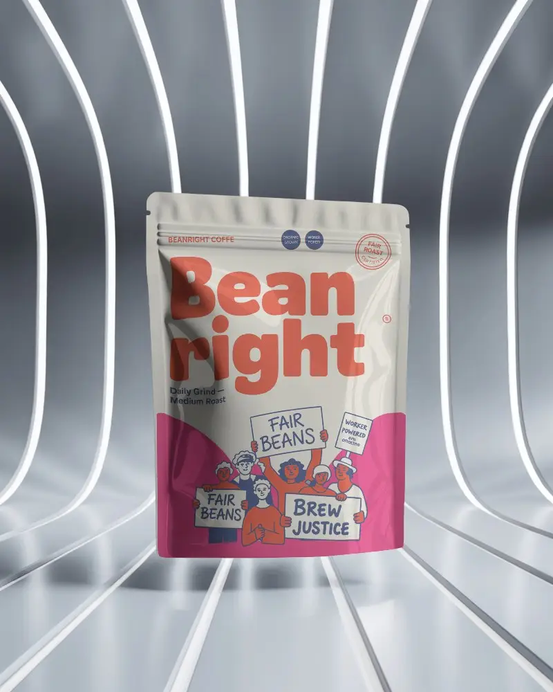 Futuristic Floating Pouch Mockup In Curved Tunnel With White Glow Lines And Steel Contrast