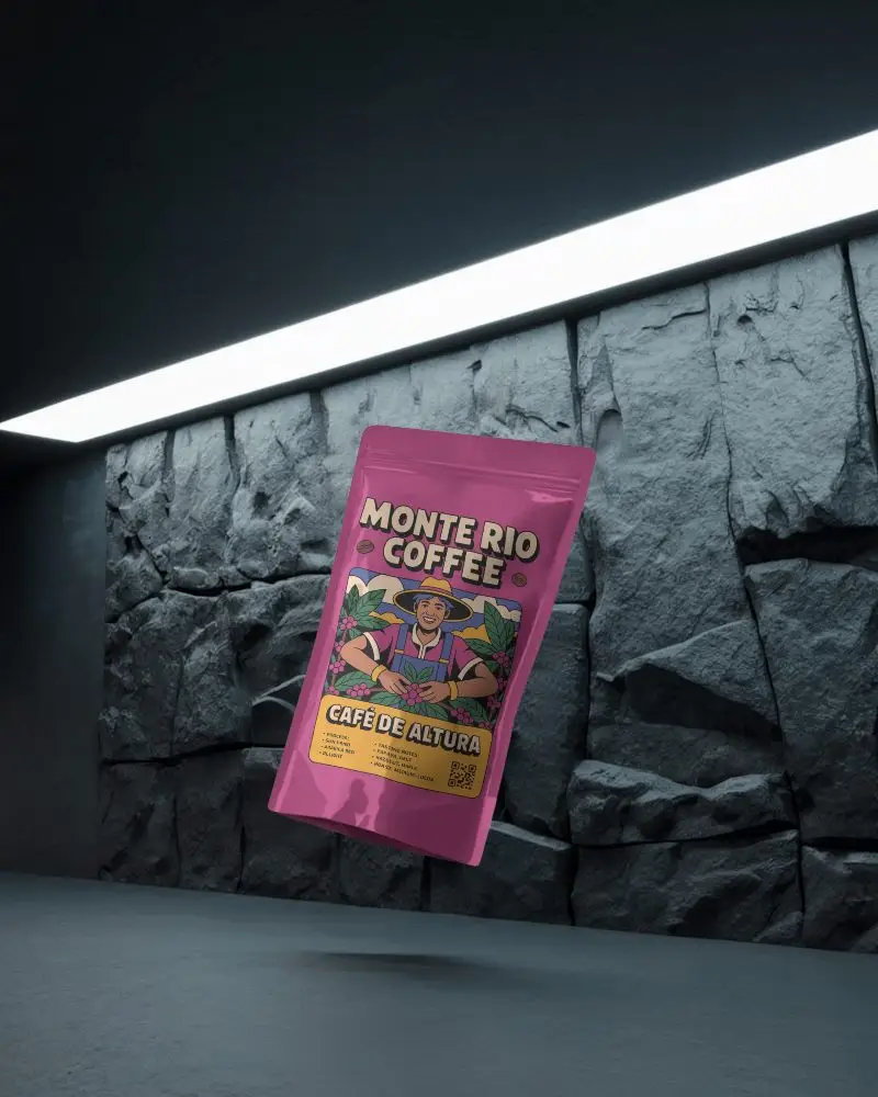 Rocky Texture Pouch Mockup Hovering In Front Of Rough Stone Wall With Hard Shadow Light