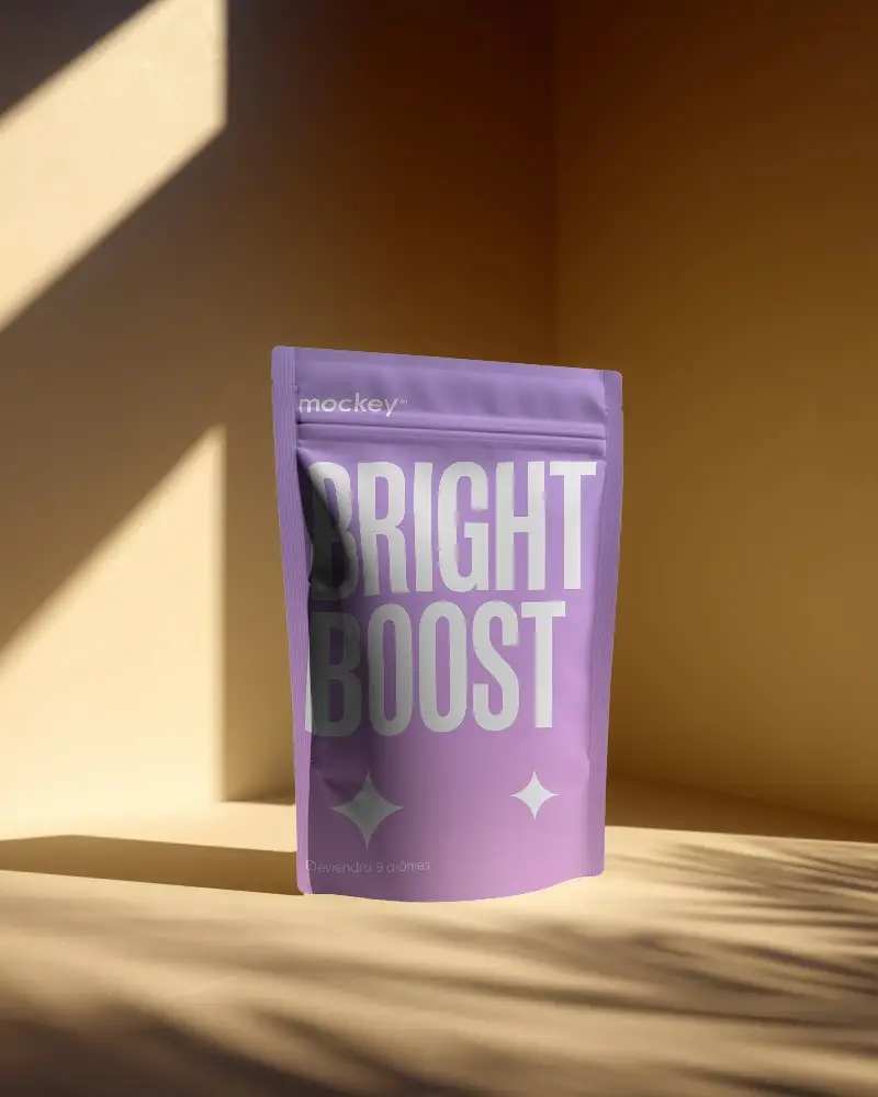 Resealable Stand Up Foil Pouch Mockup For Cosmetics Snacks Or Healthcare Product Display