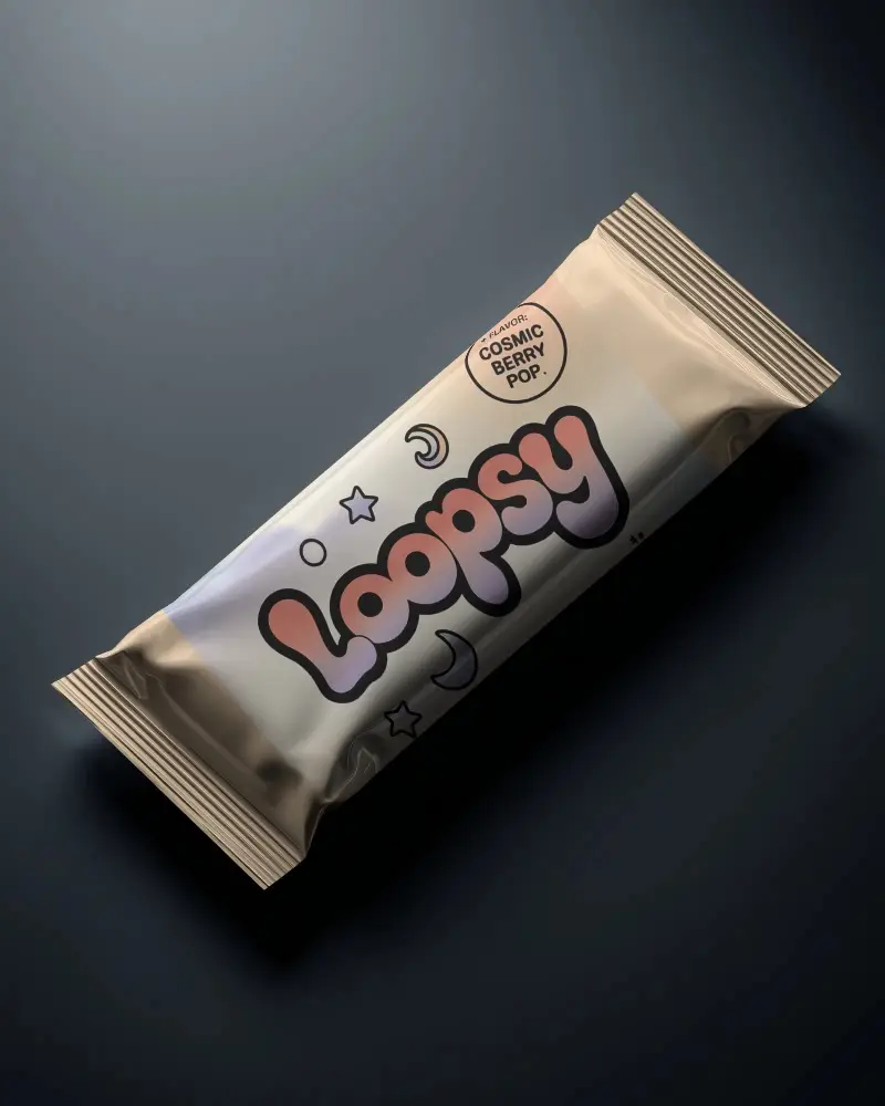 Realistic Food Snack Pouch Mockup With Crinkled Top And Bottom Seals In Vertical Layout