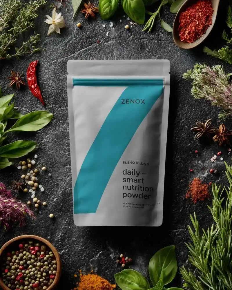 Resealable Flexible Spice Pouch Mockup With Herbs And Peppercorns For Packaging Design