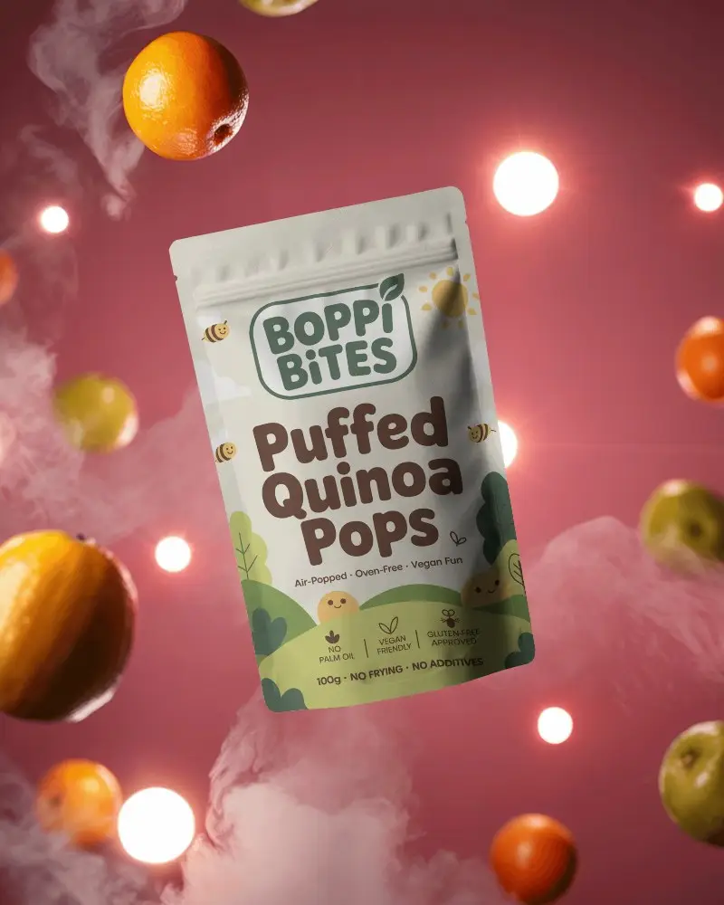 Standup Pouch Mockup For Food Products With Fresh Fruit Background Design