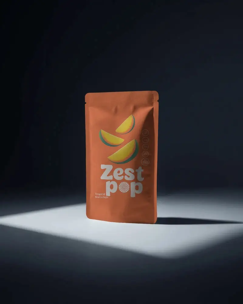 Matte Finish Flexible Pouch Mockup With Zipper Lock Perfect For Snack Packaging