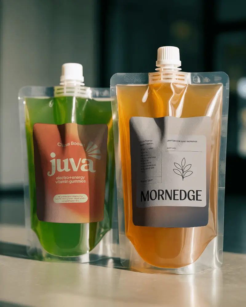 Clear Flexible Stand Up Spout Pouch For Organic Juice And Health Drink Packaging Solutions