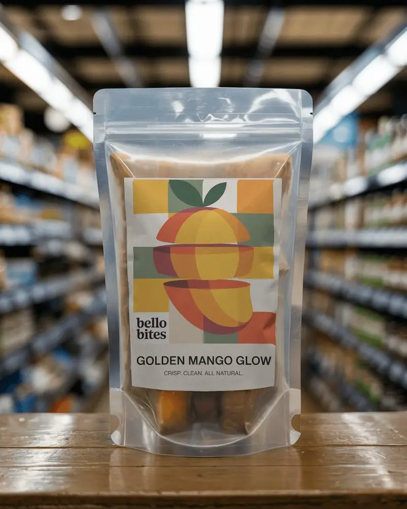 Resealable Standing Pouch Mockup For Food Packaging Display On Wooden Surface