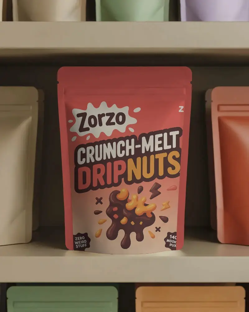 Resealable Standup Pouch Mockup For Food Packaging With Matte Finish And Flat Bottom Design