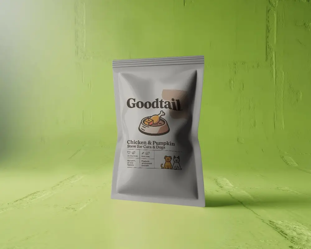 Standing Pouch Mockup On Green Studio Background With Soft Natural Light