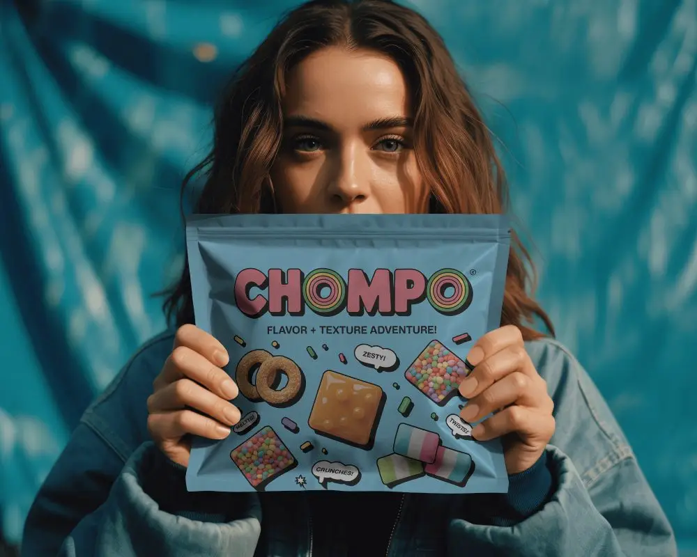 Lifestyle Pouch Mockup Held Close To Face By Model With Shallow Depth Of Field