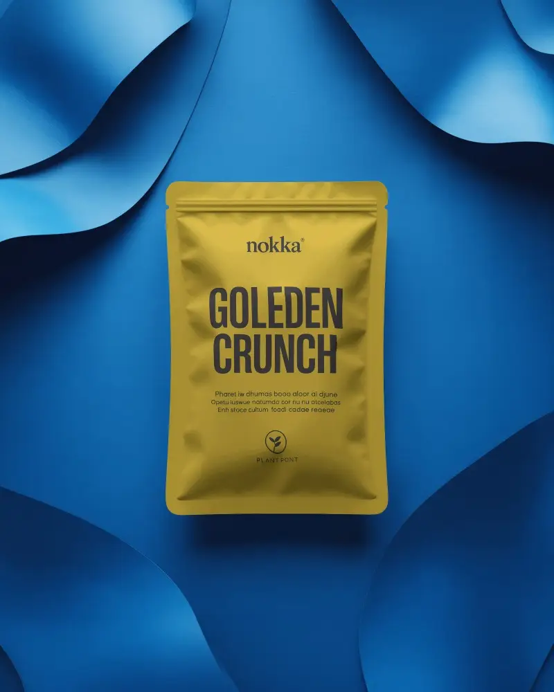 Flat Pouch Mockup Centered On Layered Blue Paper Background Studio Style