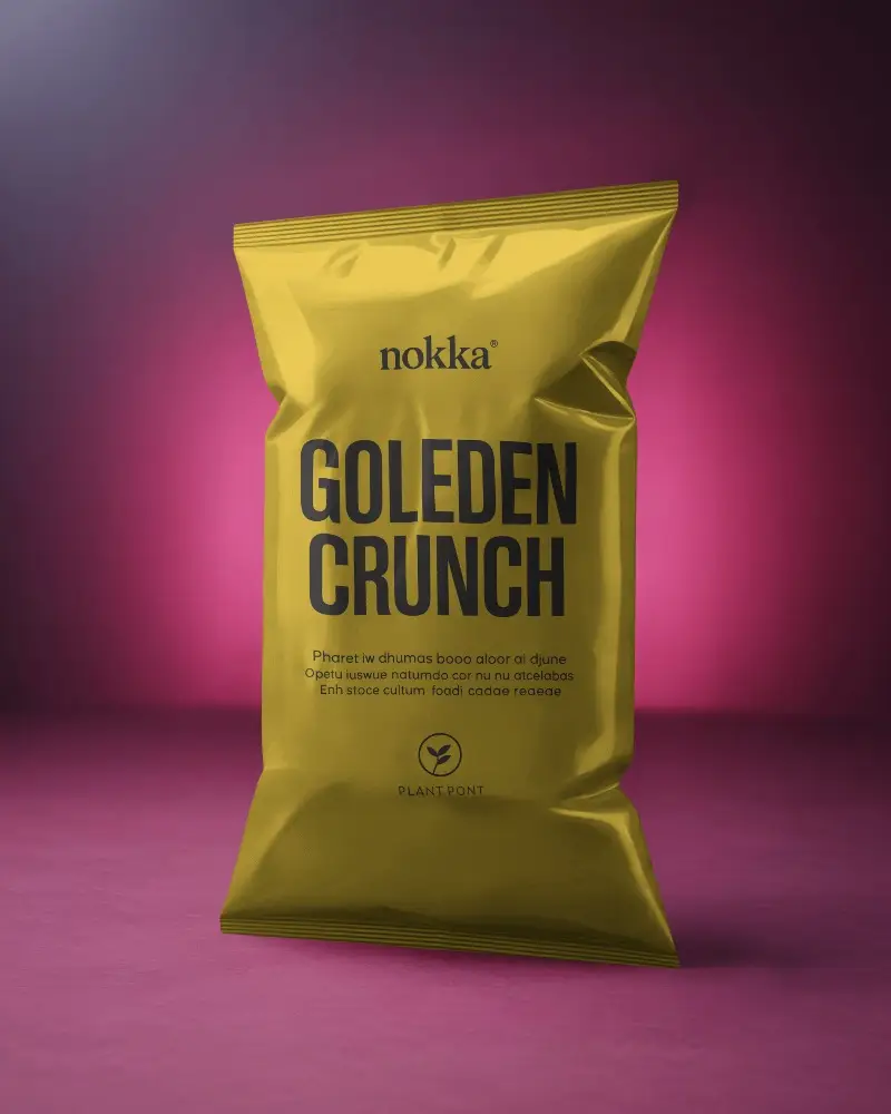 Snack Packaging Pouch Mockup Front View With Bold Magenta Studio Background