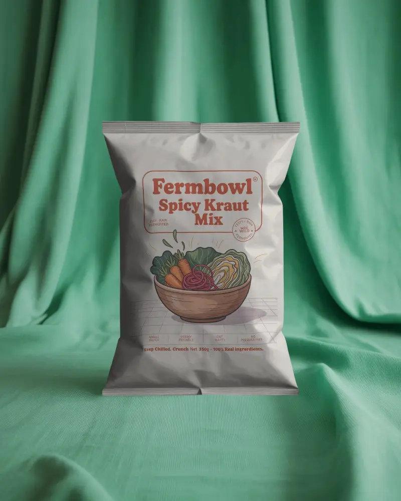 Snack Packaging Pouch Mockup Front View With Soft Green Cloth Backdrop