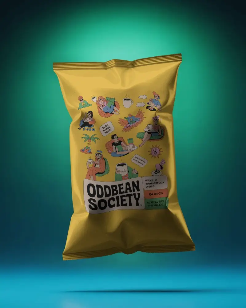 Minimal Snack Pouch Mockup With Smooth Texture On Cool Teal Backdrop Soft Studio Light