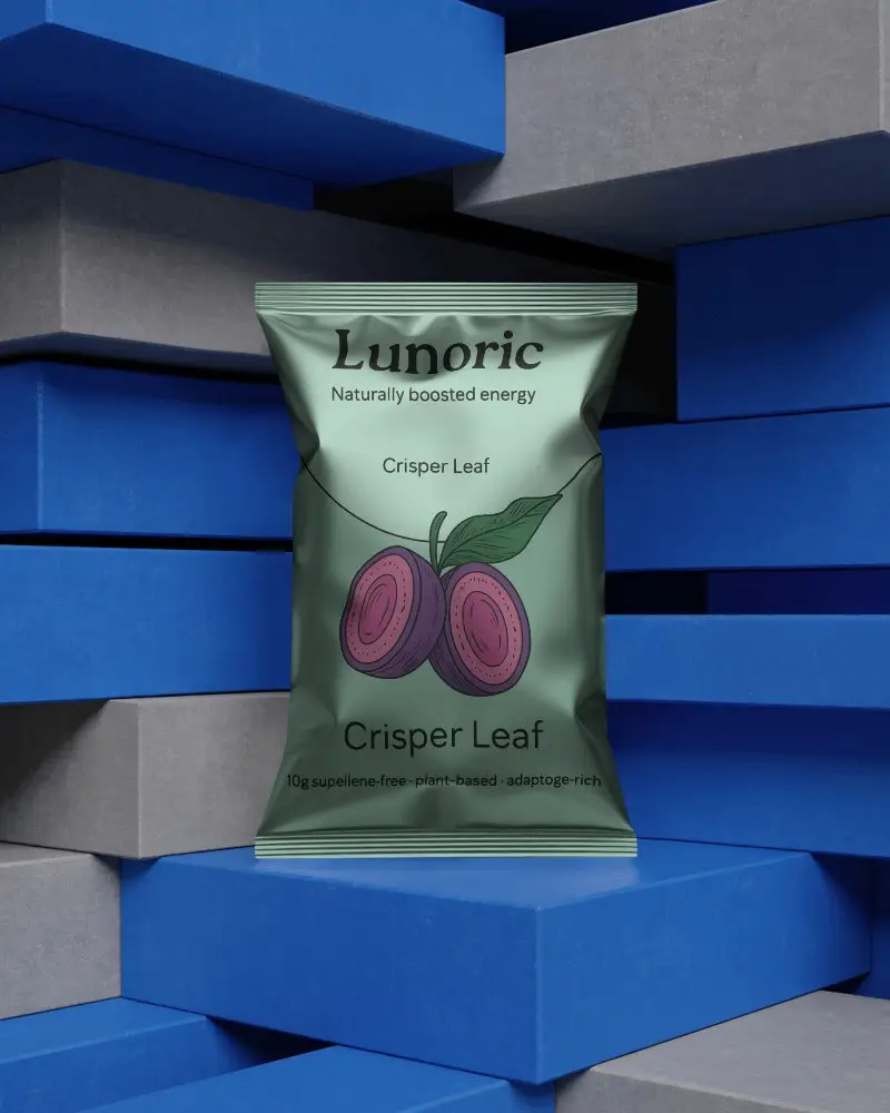 Modern Snack Stand Up Pouch Mockup With Bold Architectural Blue And Gray Geometric Blocks