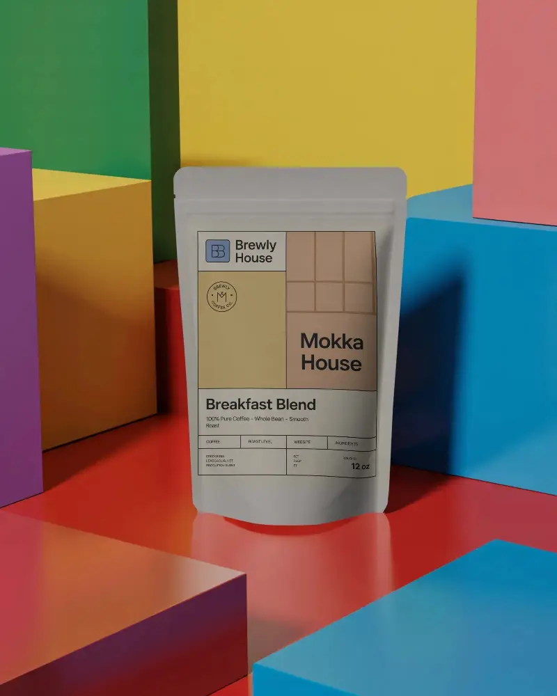 Standing Pouch Mockup For Product Packaging With Colorful Background Design In Studio