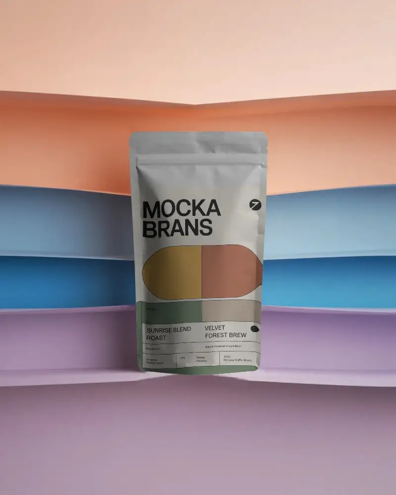 Resealable Pouch Mockup Ready For Branding And Customization On Multilayer Background