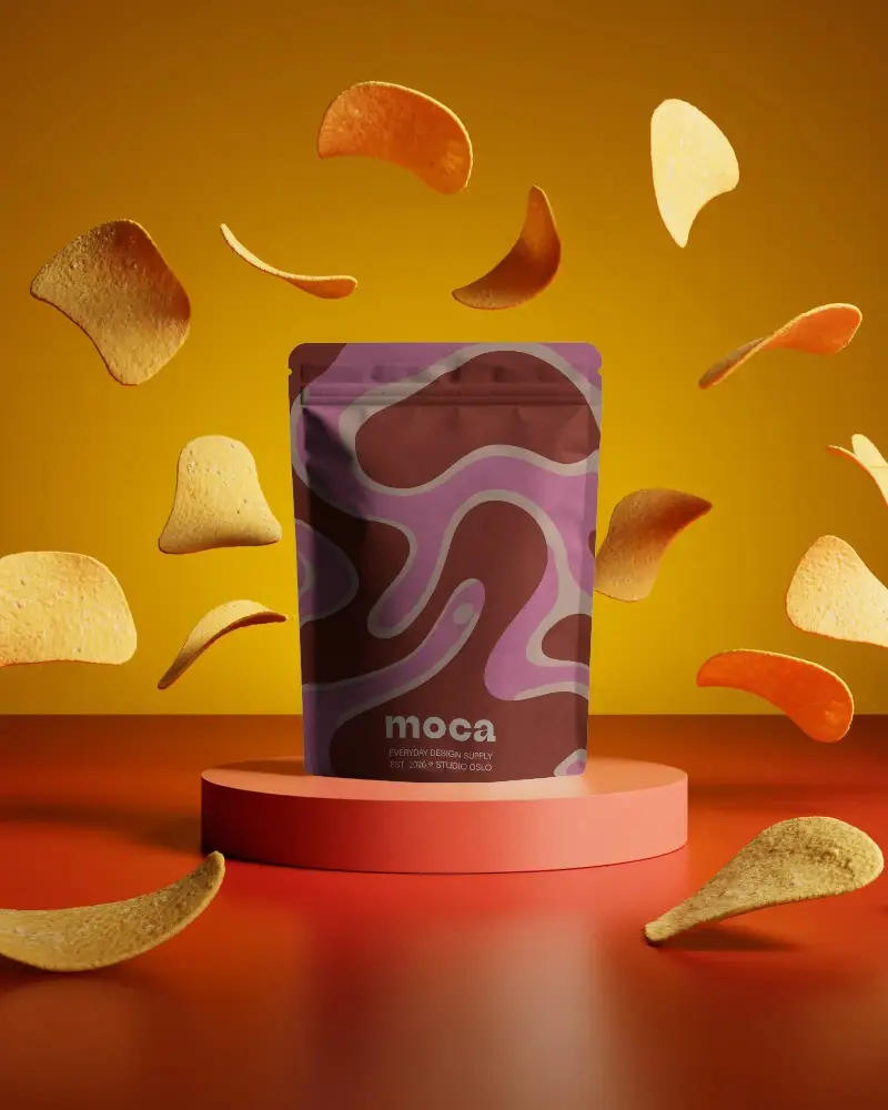 Durable Food Foil Pouch Mockup For Casual Salty Snack Packaging Design