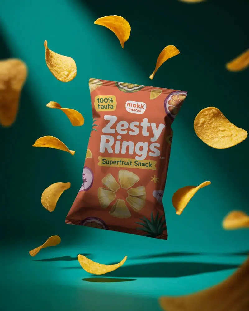 Realistic Floating Snack Pouch Mockup Display Crisp Potato Chips Packaging Idea