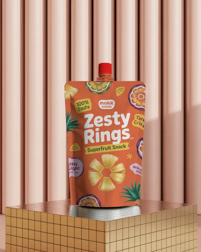 Glossy Spout Pouch Mockup On Golden Tiled Podium Against Pink Line Backdrop Luxury Beauty Packaging